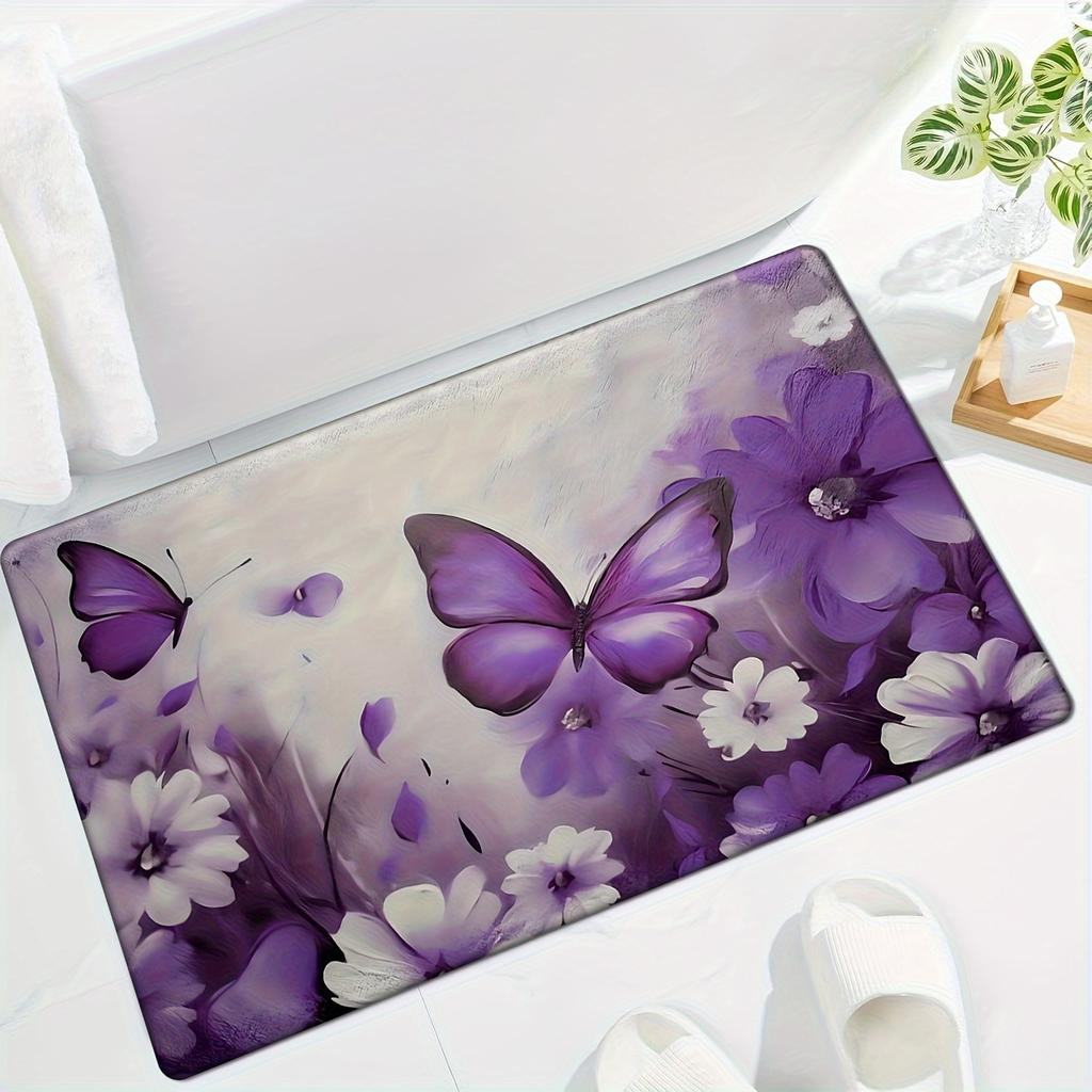 1 шт. Фиолетовый цветочный коврик с узором бабочек, современный кухонный коврик, нескользящий красочный ковер для дома, ванной комнаты, спальни, гостиной, декор