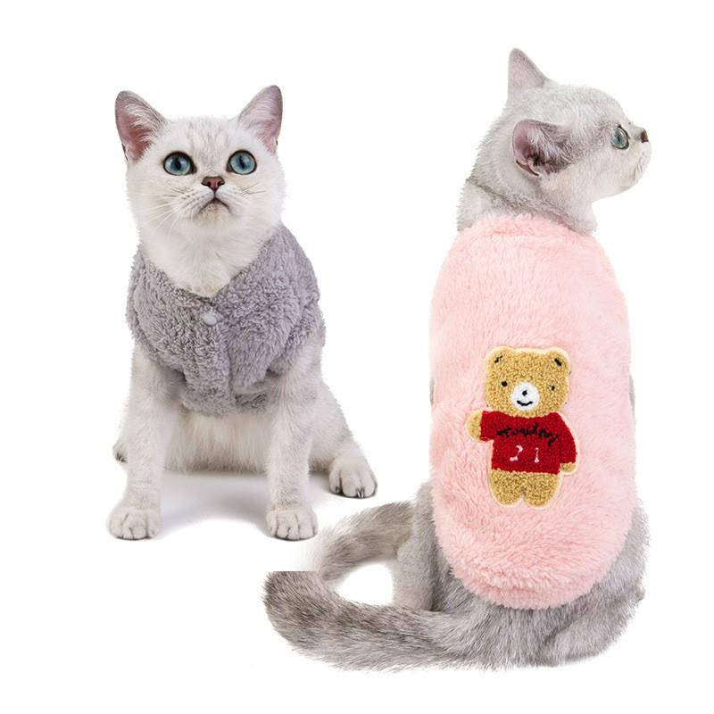 Warm Coral Fleece Cat Two-Legged Sweater Winter Pet Clothing Soft Cozy Indoor Outfit Small Medium Large