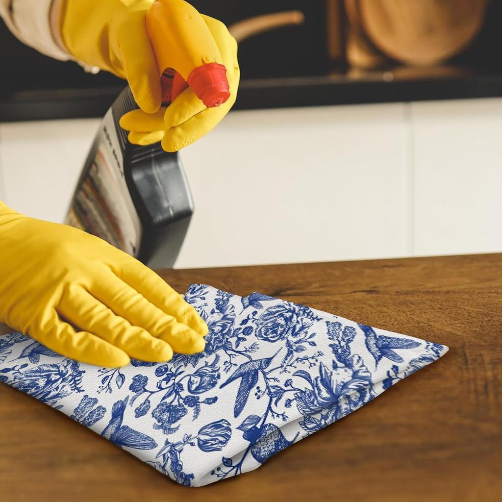 Blue and White Chinoiserie Floral Bird Tea Hand Dish Towels for Kitchen Bathroom, Chinoiserie Decor, Blue Tea Hand Dish Kitchen Towels, 16x24