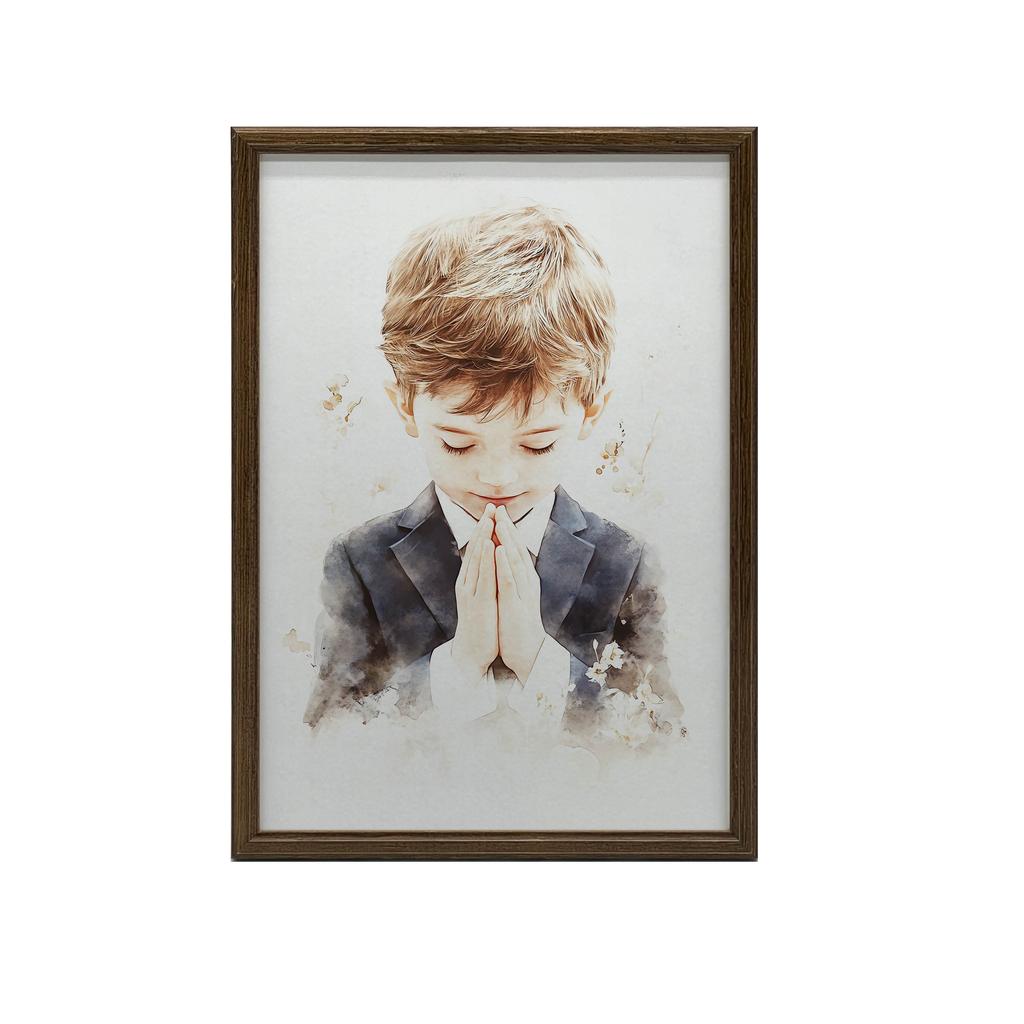 Pierwsza Komunia Święta - Modlący Się Chłopiec Pierwsza Komunia Święta - Modlący Się Chłopiec, 40X50 Cm, Rama Aluminiowa Złota, Papier Matowy 230 Gsm