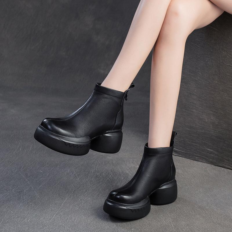 Fashion GKTINOO Genuine Leather Ankle Boots Women Shoes 2025 New Autumn Winter Round Toe Square Heel Zip Handmade Leisure Women Boots