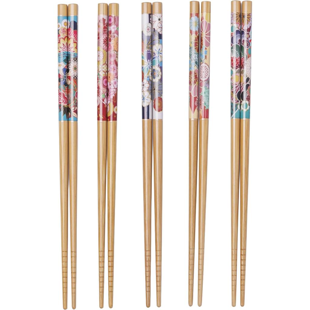 Wakasa Lacquer Set of for Made of Bamboo with Susutake and Made In Product Number 265151 Chopsticks, Non-Slip, 22.5cm, 5, Guests, Hana-Moshi