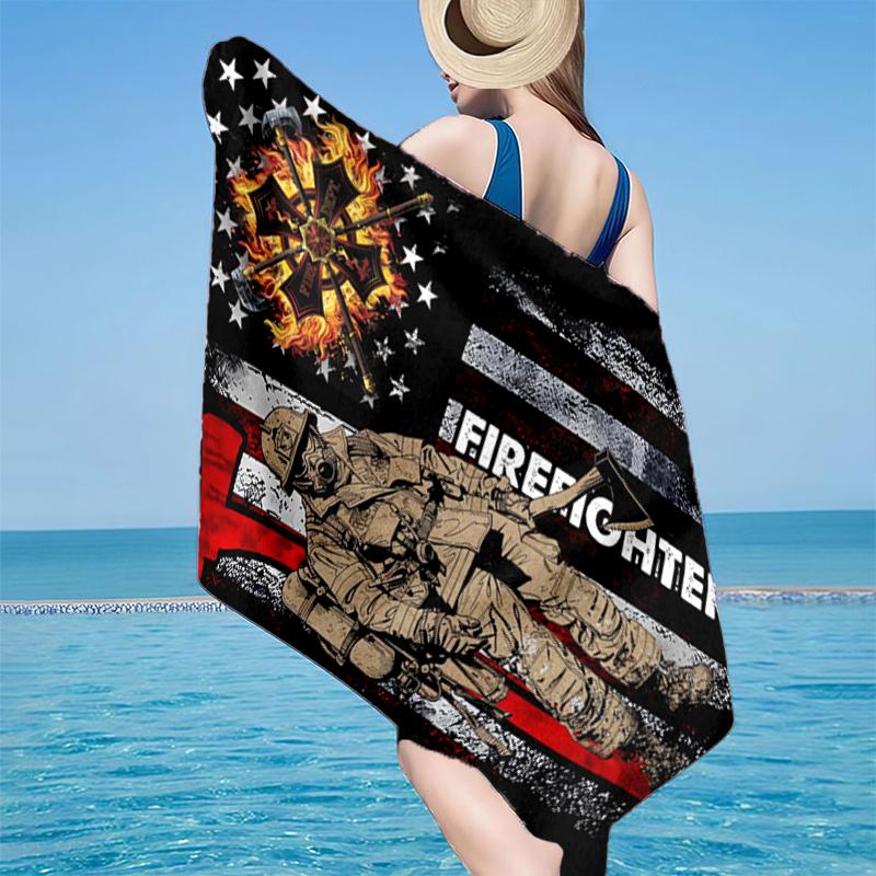 Firefighter's American Pride Beach Towel, Super Soft Microfiber, Gift for Her/Him, Birthday, for Pool, Beach, Travel, Home Decor Fan gifts