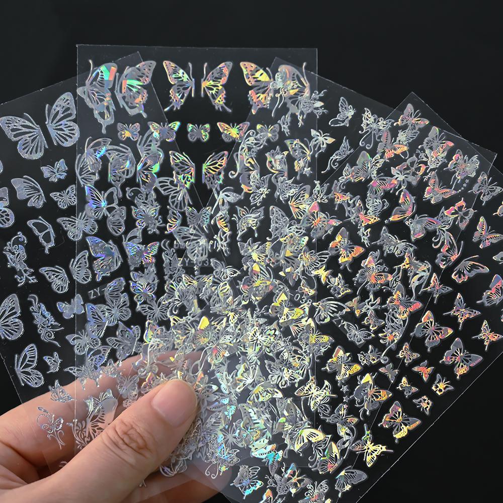 4pcs Gold Holographic Butterfly Nail Art Sticker Shiny Laser Butterflies Nail Decals 13*8cm Adhesive Butterfly Manicure Decor