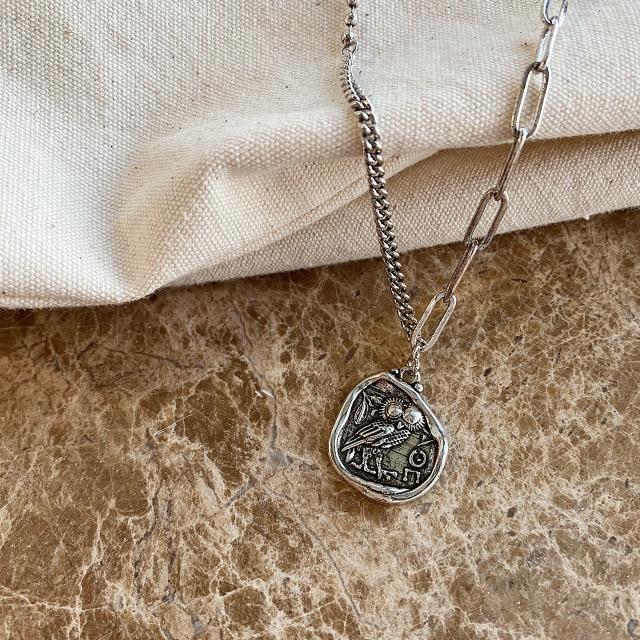 Ожерелье из стерлингового серебра 925 пробы, винтажное состаренное ожерелье, бесплатная подвеска в виде совы, корейское женское ювелирное украшение для вечеринки, ожерелье для женщин