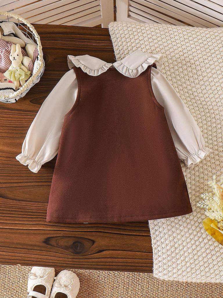 Новый европейский и американский наряд для девочек: Белый топ с длинным рукавом + платье