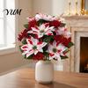 Weather Resistant Seasonal Greenery Christmas Artificial Flowers, Faux Red Poinsettia Stems with Berries & Fake Evergreens for Window Boxes