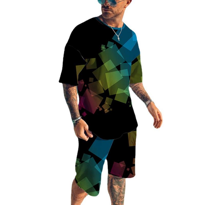 Абстрактный графический 3D-принт Мужские костюмы Футболки Шорты 2 предмета Новые комплекты Повседневный спортивный костюм Уличная одежда Свободный наряд Мужская одежда