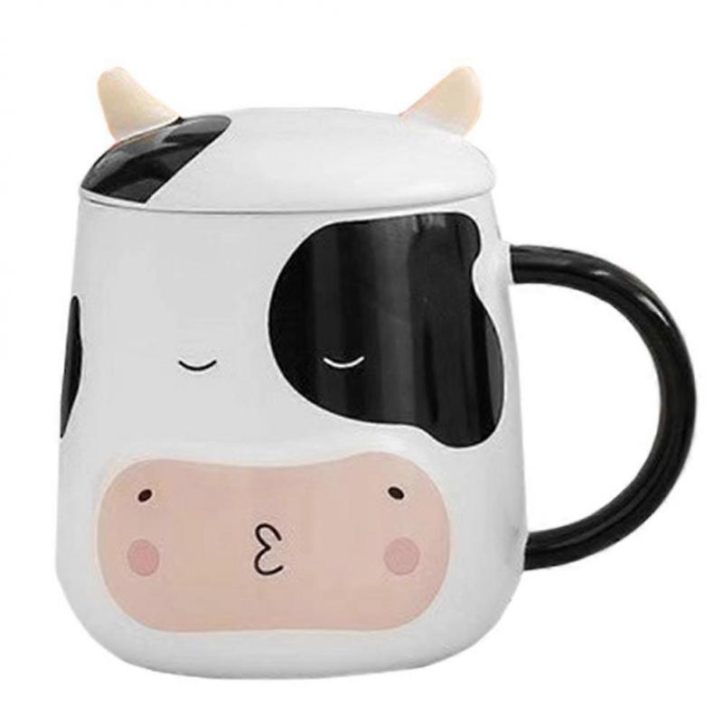 Tea Coffee Cup in Cow Pattern Ceramic Material 450ml for Family Gatherings 1 Set