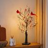 LED Vintage Glowing Tree with Cardinals Twinkle Trees Lamp Lifelike Berry Branch Lights Festive Holiday Party Decorations