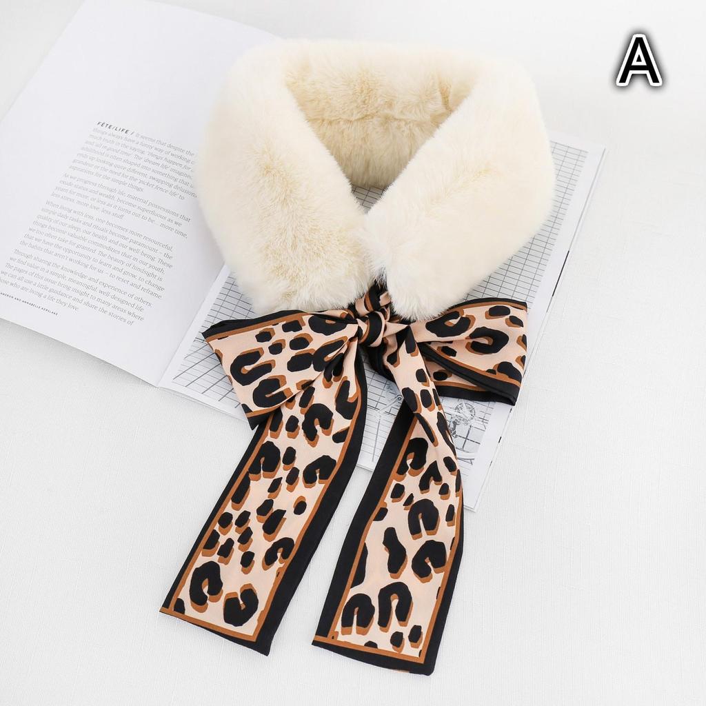 Women Elegant Faux Fur Scarf Plush Leopard Winter Warm Vintage Fluffy Collar Wrap