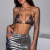 Популярный сетчатый топ с блестками в американском стиле, топ 'Spicy Girl', пляжная одежда, комплект из двух предметов, блестящая сетчатая одежда с блестками для женщин