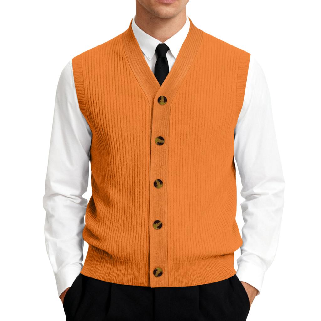 Men's V-Neck Sleeveless Knit Cardigan Vest
