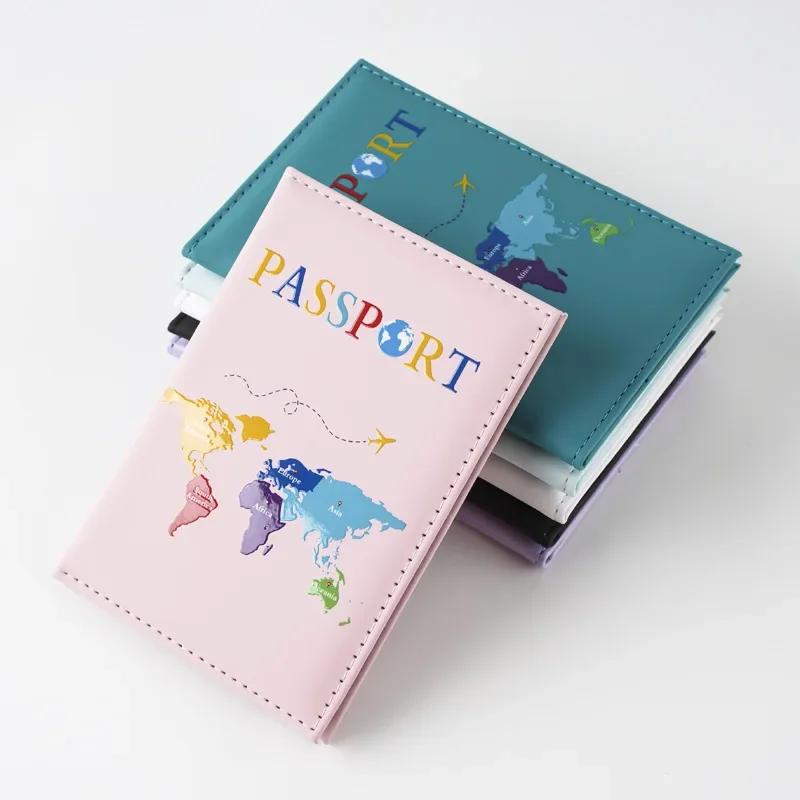 New Color Letter Map Printed Passport Holder Passport Cover Ticket Clip Passport Wallet Travel Wallet ID Card Holder Unisex