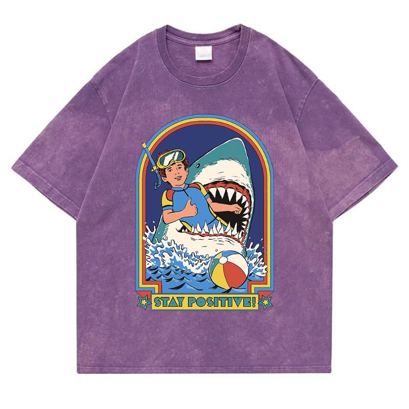 Stay Positive Printing Washed Retro Snow Womens T-Shirt Cotton Loose Tees Cotton Oversize Streetwear Breathable Tshirt Couple