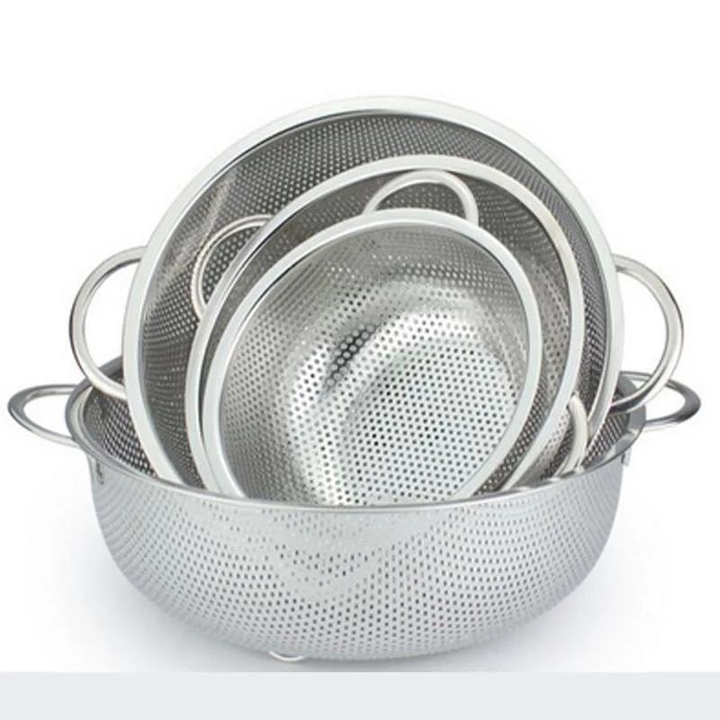 Stainless Steel Drain Basket Colander Fruit Rice Vegetable Washing Basket Strainer Drainer with Handle Kitchen Storage Tools