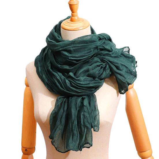 Yousheng Women Pleated Scarf Thickened Weave Autumn Winter Scarf Solid Color Breathable Shawl Headscarf Outfit Accessories
