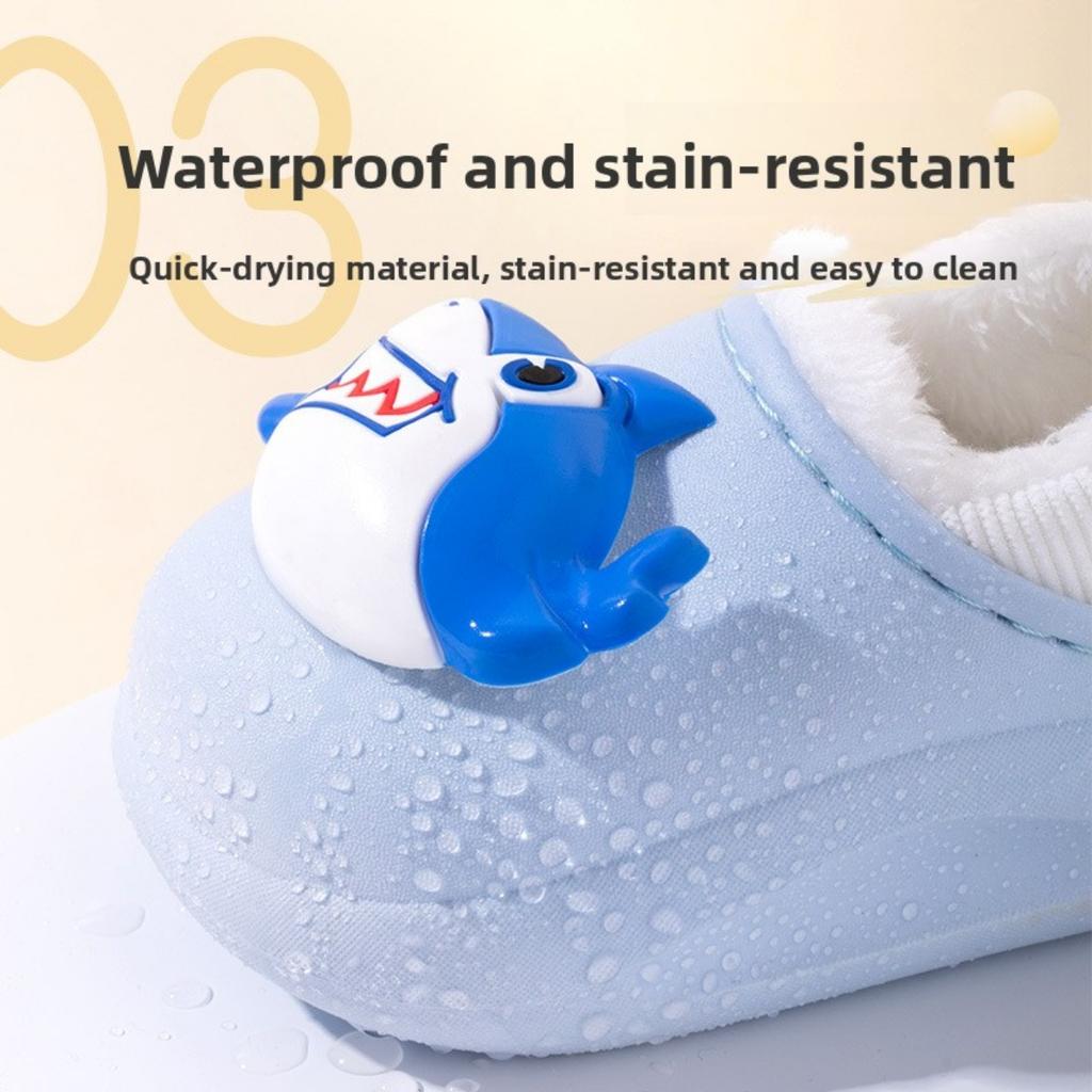 Winter Children's Cotton Shoes with Plush Insulation Cartoon Cotton Slippers for Boys and Girls, Cute Waterproof Fluffy Slippers