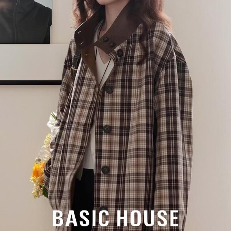 Базовая женская двусторонняя короткая куртка Basic House в клетку из замши