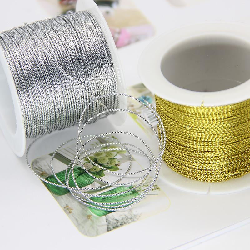 20m/roll 1mm Gold Silver Red Cords Metallic Rope Thread String Strap Gift Wrap Ribbon Cord Bracelet No-slip Hang Tag