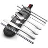 Titanium-Plated Stainless Steel Tableware Set: Chopsticks, Straw, and Portable Flatware.