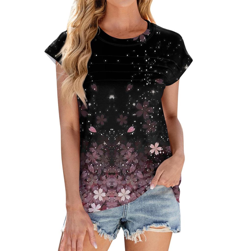 Женская мода повседневная базовая цветочная текстурированная футболка с круглым вырезом и жилеткой
