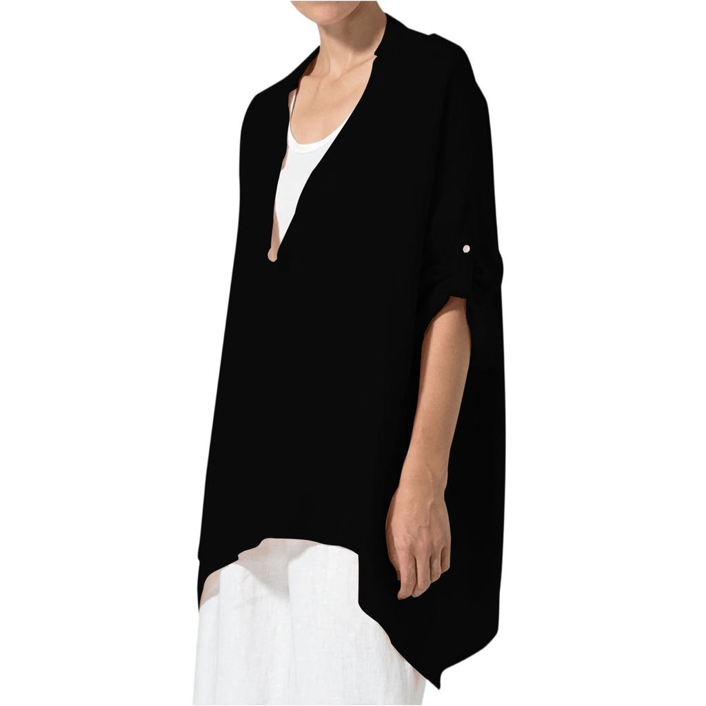 Модная женская однотонная хлопково-льняная свободная блузка с V-образным вырезом