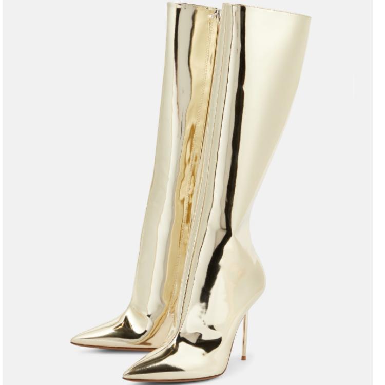 Krazing Pot Microfiber Autumn Winter Shoes Stiletto Super High Heels Big Size 46 European Style Keep Warm Mid-calf Boots