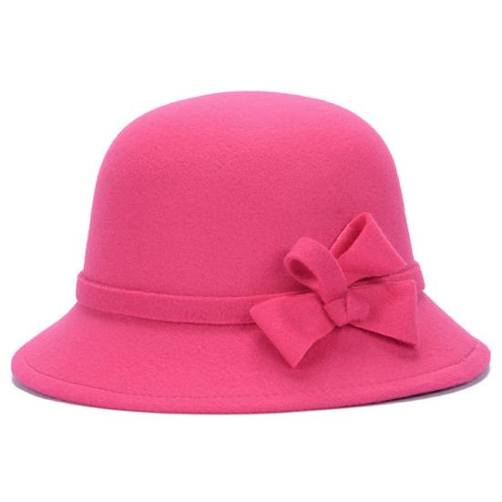 Women Cap Solid Color Bowler Cap Faux Wool Wide Brim Cloche Hat for Tea Party Church Wedding