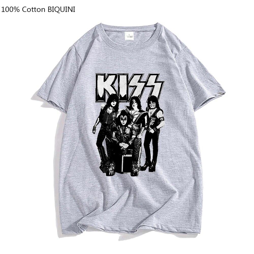 100% Cotton T Shirt Kiss T-shirt Unisex/Women Fashion Oversized Tshirt Tops Tees Summer Unisex Camiseta Heavy Metal Music Band Tees