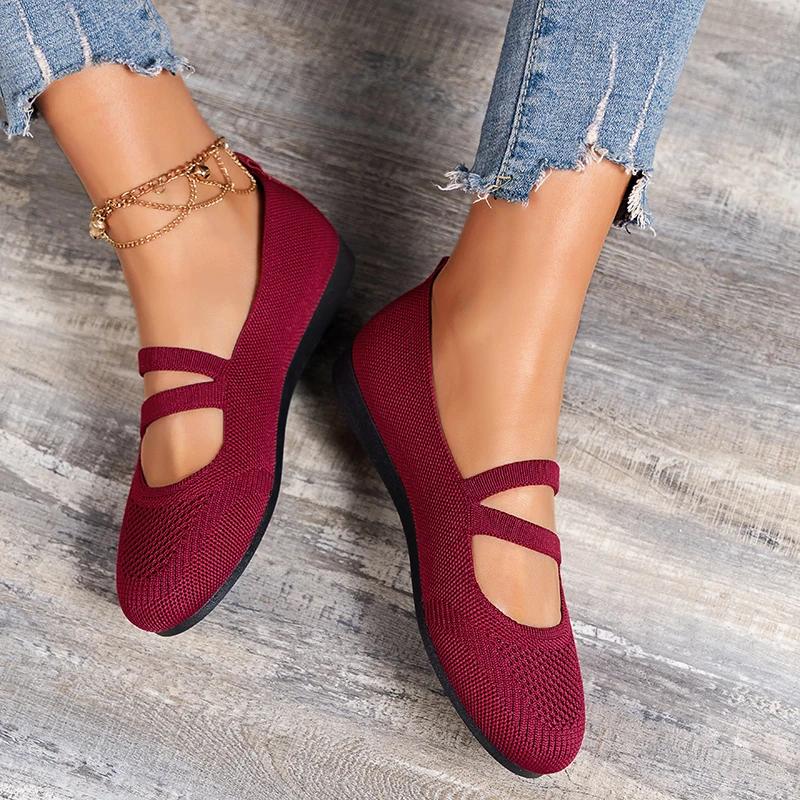 Fashion 2024 Hot Sale Ladies Shoes Elastic Band Women's Flats Fashion Mesh Casual Flats Women New Round Toe Plus Size Flat Low Heels