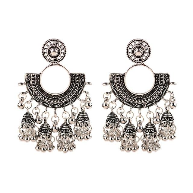 Новые этнические винтажные женские геометрические турецкие серьги Jhumka индийские украшения золотые серьги с кисточками в виде колокольчиков турецкие украшения