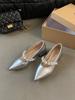 Французские туфли Мэри Джейн женские туфли весна и лето 2025 новые жемчужное слово с острым носком с юбкой с мелким вырезом одинарные туфли