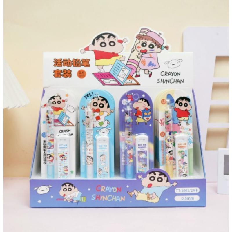 New Crayon Shinchan High-Value Automatic Pencil, Refillable, Push-to-Advance, No-Shaving Pencil Stationery Set