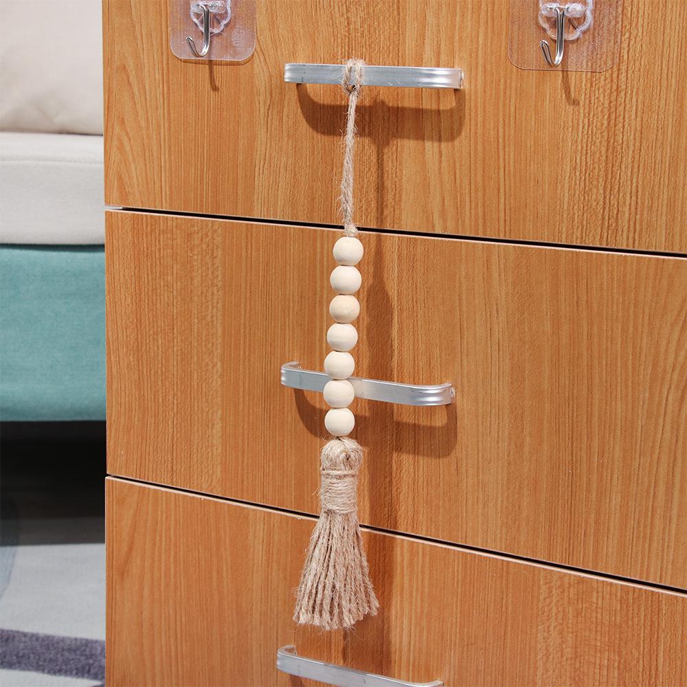 DIY Home Decor Ornament Farmhouse With Jute Rustic Tassels String Wall Hanging Wood Bead Garland