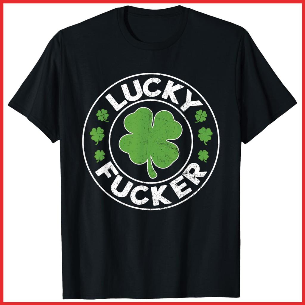 Lucky Fcker Funny St. Patrick's Day Adult Humor Black Cotton T-Shirt S-5XL