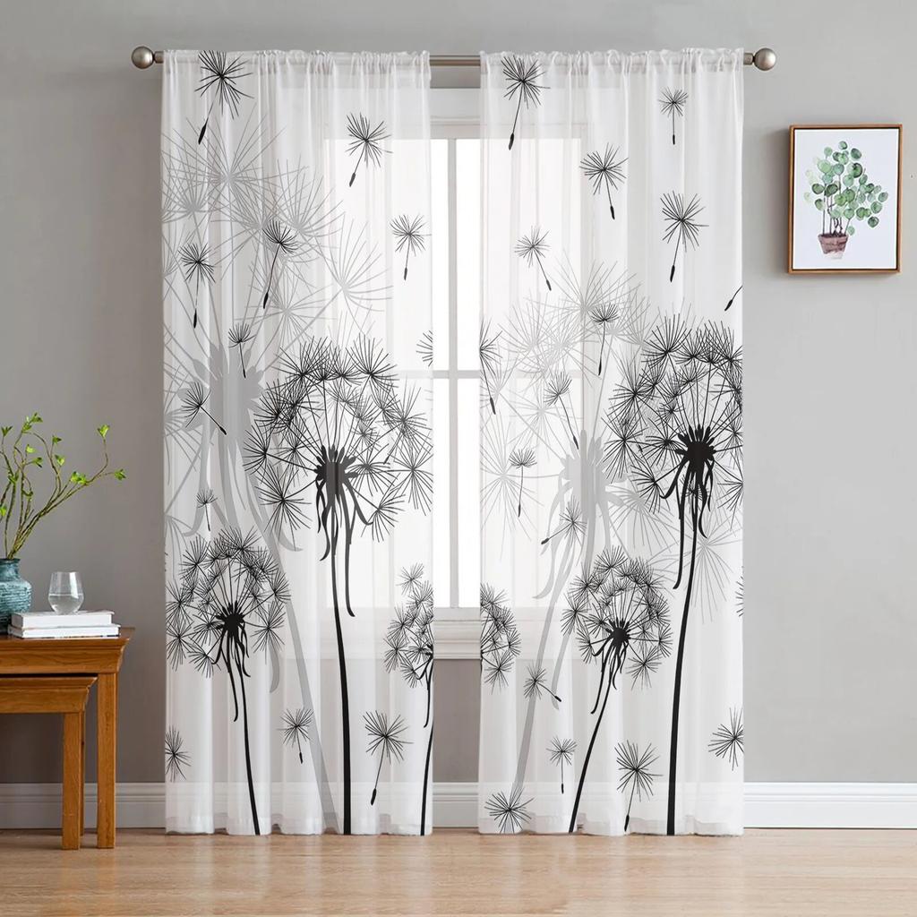 Dandelion Flowers Tulle Curtains for Living Room Drapes Window Sheer Modern Curtains for Bedroom Decor