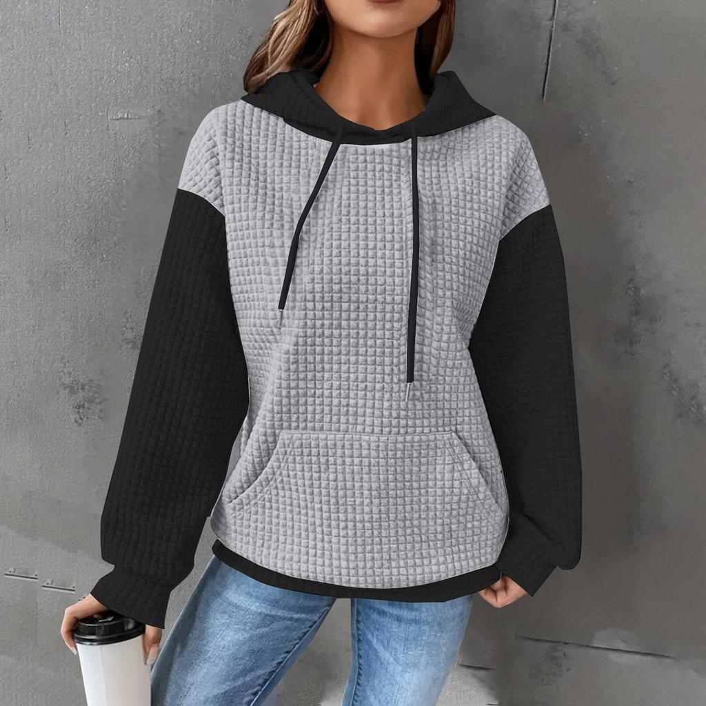 Женская модная повседневная лоскутная толстовка с капюшоном и длинными рукавами с карманами