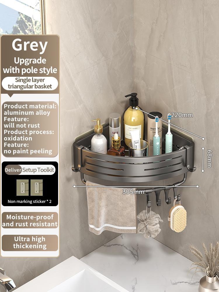 No-Drill Adhesive Style Aluminum Bathroom Shelf Shelves Shampoo Makeup Storage Holder Kitchen Organizer Wall Mounted Rack Access