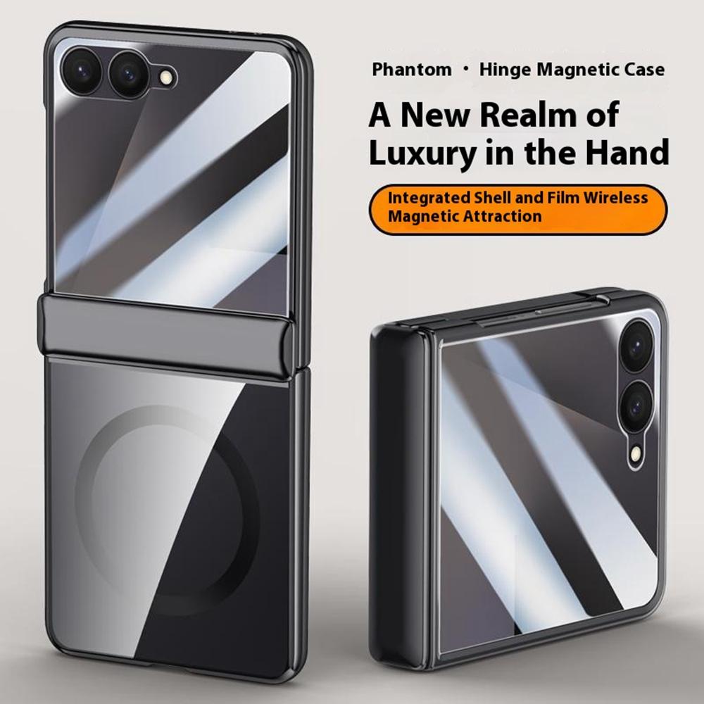 For Samsung Galaxy Z Flip7 5G Magnetic Case Hard PC+Acrylic Phone Cover with HD Rear Small Screen Protector