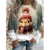 New Christmas Cute Rabbit Printed T-shirt Fashion Animal Dog Cat Pattern Round Neck Long Sleeve Cotton T-shirt Casual Women Tops