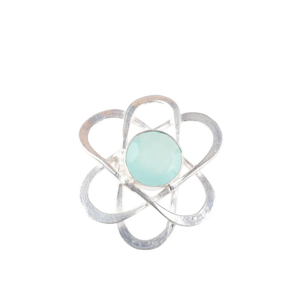 Аква Халцедон Драгоценный Камень 925 Стерлинговое Серебро Ювелирные Изделия Ручной Работы Кольцо Подарок Для Нее RR-21-17