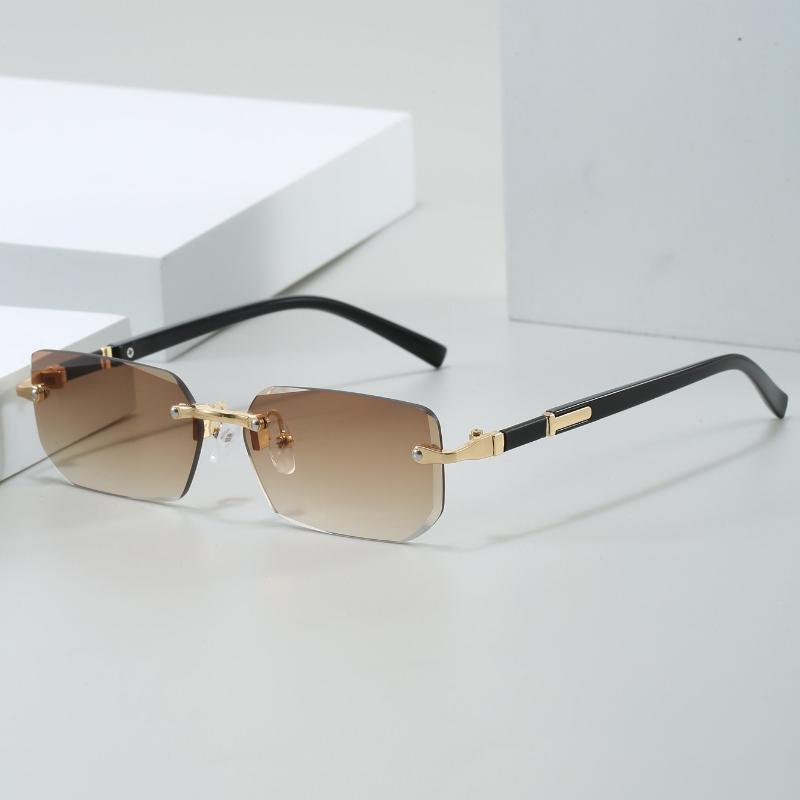 Стильные неполяризованные прямоугольные очки без оправы для мужчин и женщин - Модные золотистые металлические оправы