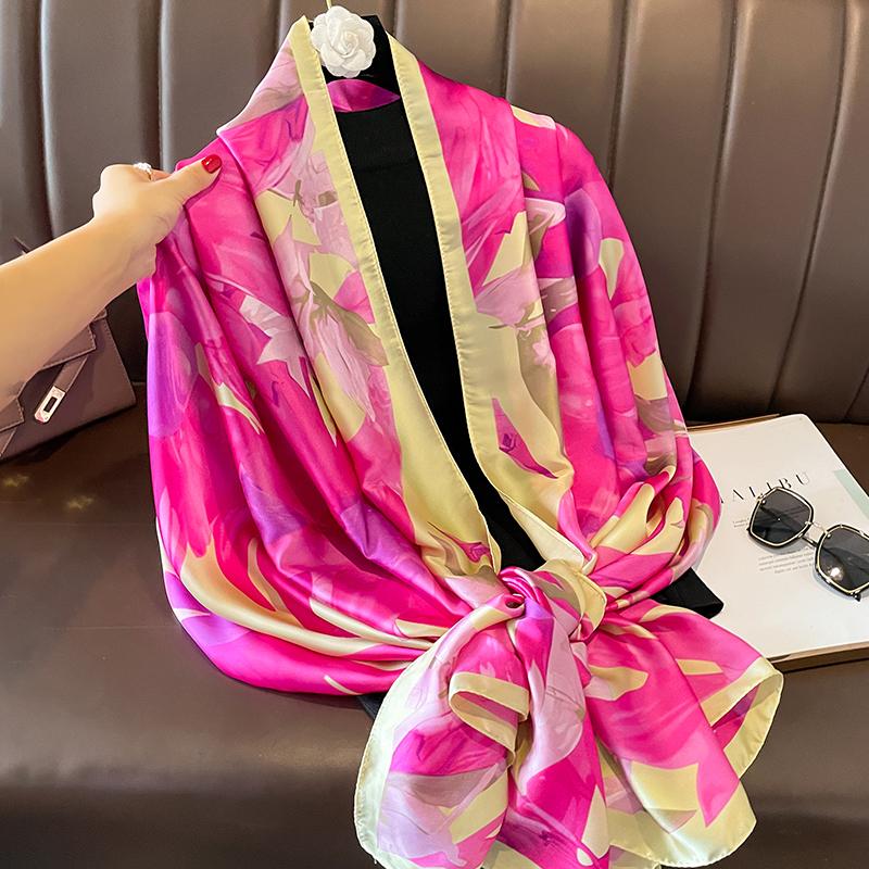 Design Satin Silk Shawl Hijab Scarf Women Fashion Summer Sunscreen Beach Stole Wraps Bufanda Female Headkerchief Echarpe New