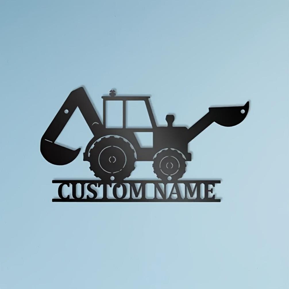 Металлическая табличка с экскаватором на заказ Персонализированное строительное настенное искусство с именем Промышленный декор для гаража Мужской уголок