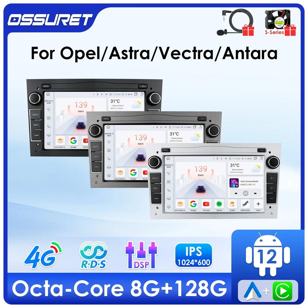 OSSURET Intelligent 8G 128G Android 12 Car Radio For Opel Astra H J 2004 Vectra Vauxhall Antara Zafira Corsa C D Vivaro Meriva 4G Carplay GPS Player