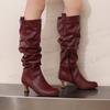 Women's High-heeled Boots Autumn and Winter Simple and Versatile Solid Color Large-size Casual Medium Boots