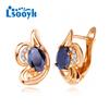 LSOOYH Clip Earrings Rose Gold Color Fashion Earring For Women Geometry Black Cubic Zirconia Stud Earrings Jewelry