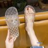 Тапочки со стразами для женщин на лето, прозрачная верхняя одежда, нескользящие плоские тапочки для домашнего использования, летние тапочки для женщин