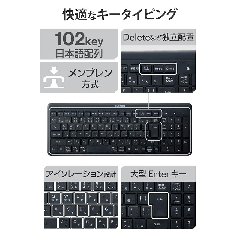 ELECOM wireless keyboard Quiet With numeric keypad Thin and compact size Windows ChromeOS Compatible with macOS black TK-QT30DMBK
